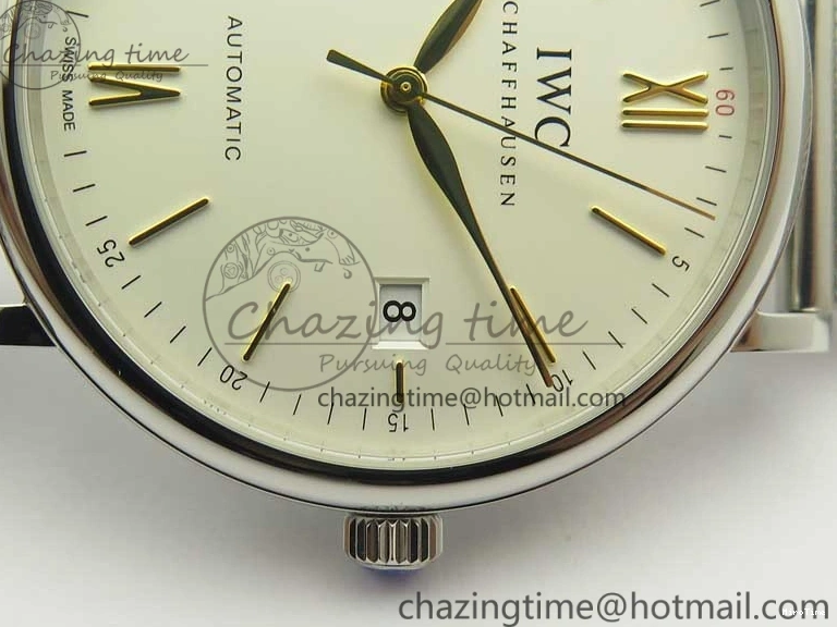 MIROTIME 0327 Breathable Portofino IW356501 SS V3 MK 1:1 Best Edition White Dial Gold Markers On SS Mesh Bracelet MIYOTA 7197